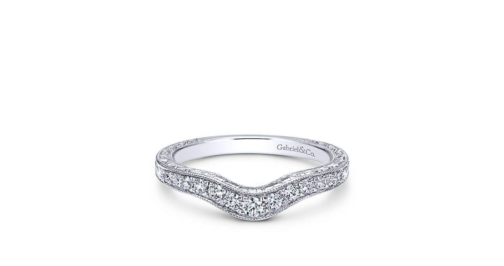 Vintage 14k White Gold Round Curved Diamond Anniversary Band