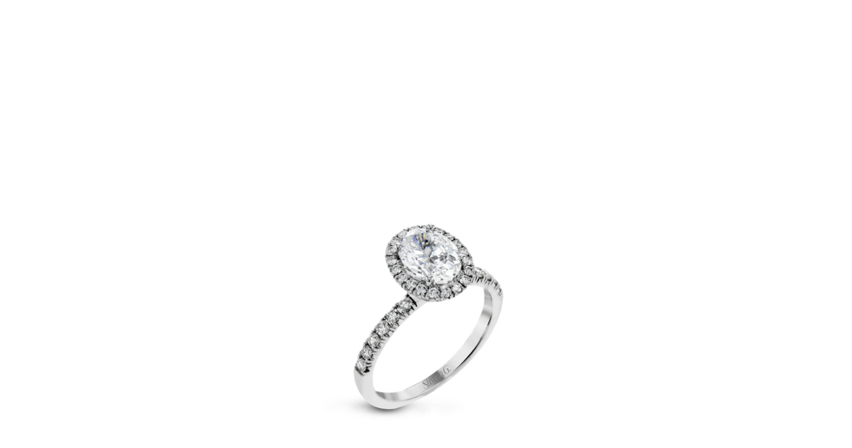 Oval shape halo with round diamonds set in the white gold ring 